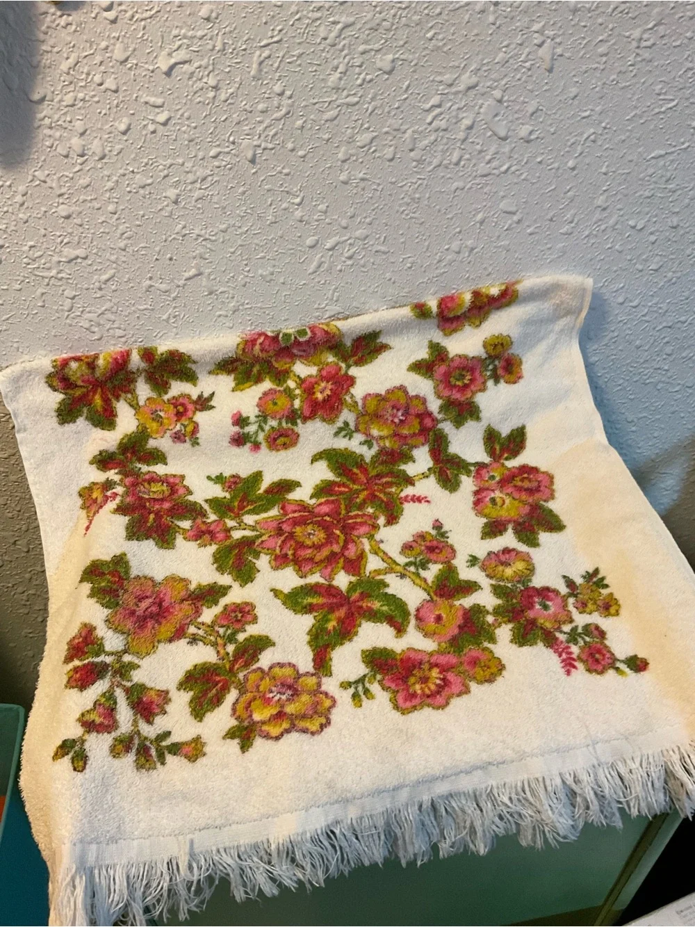 Vintage Cannon Style Pink & Green Floral Towels & Hand Towel